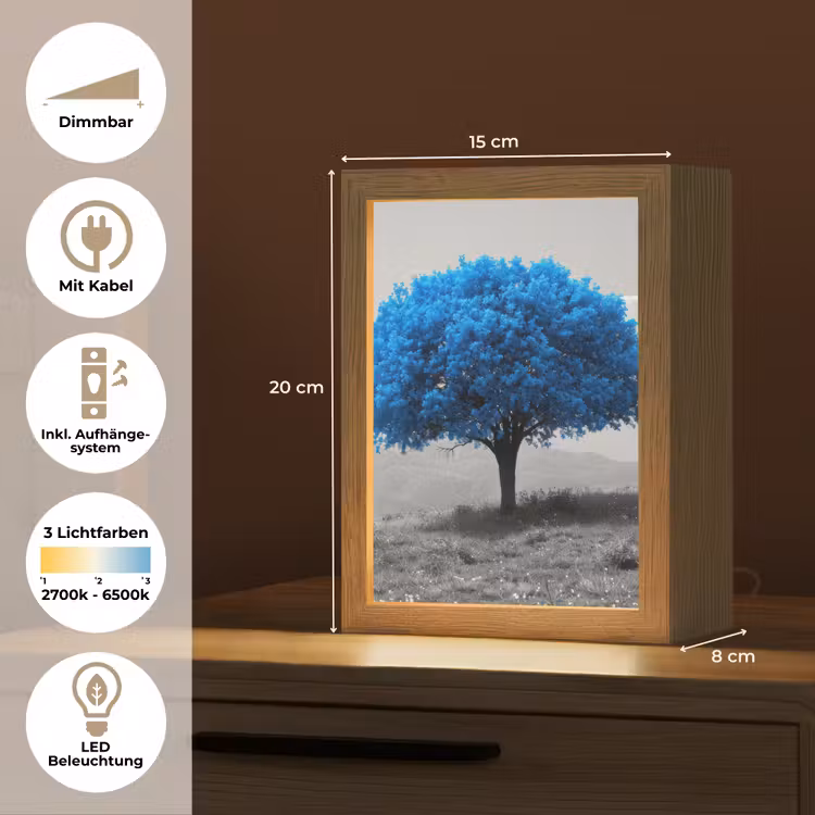 Boom - Natuur - Blauw - Zwart wit Light Box met kabel (Tafellamp) klein -USP_DE