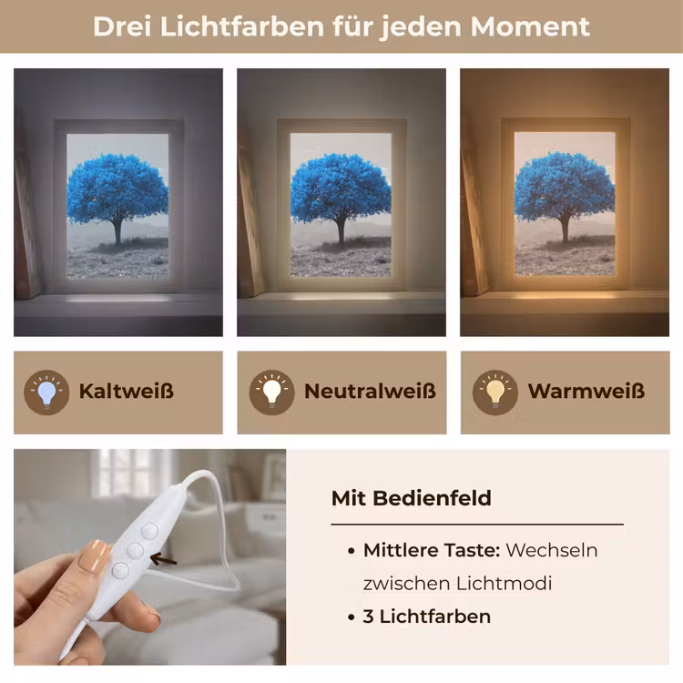 Boom - Natuur - Blauw - Zwart wit Light Box met kabel (Tafellamp) klein -USP_lichtkleurDE