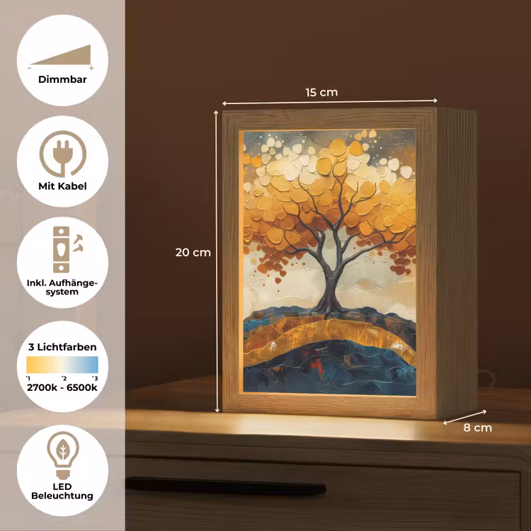 Boom - Natuur - Goud - Modern Light Box met kabel (Tafellamp) klein -USP_DE