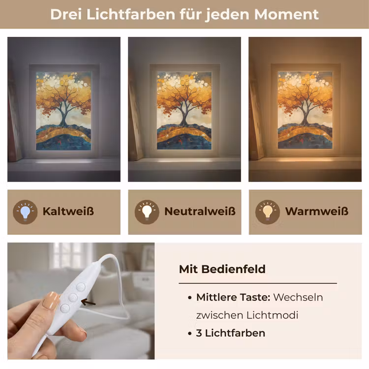 Boom - Natuur - Goud - Modern Light Box met kabel (Tafellamp) klein -USP_lichtkleurDE
