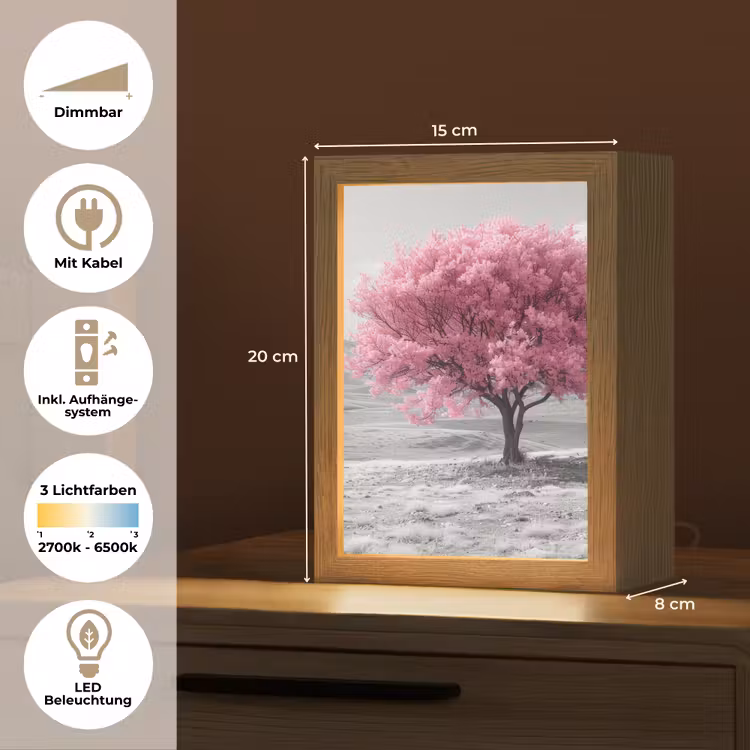 Boom - Natuur - Roze - Zwart wit Light Box met kabel (Tafellamp) klein -USP_DE