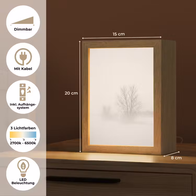 Boom - Mist - Sneeuw - Winter - Minimalistisch Light Box met kabel (Tafellamp) klein -USP_DE