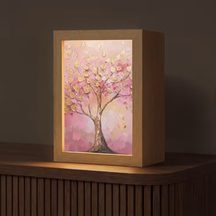 Boom - Roze - Goud - Modern Light Box met kabel (Tafellamp) klein -z3d_website