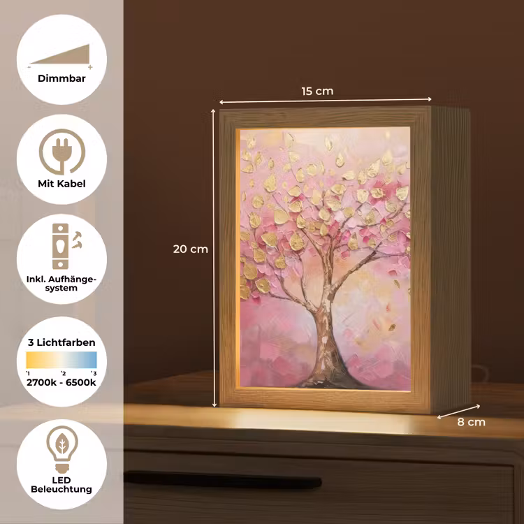 Boom - Roze - Goud - Modern Light Box met kabel (Tafellamp) klein -USP_DE