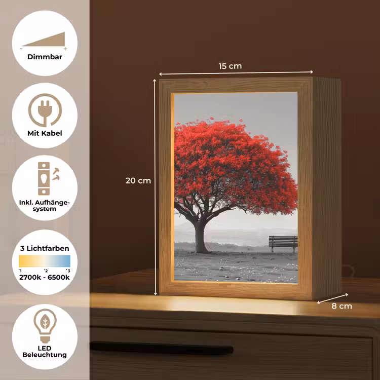 Boom - Rood - Natuur - Zwart wit Light Box met kabel (Tafellamp) klein -USP_DE