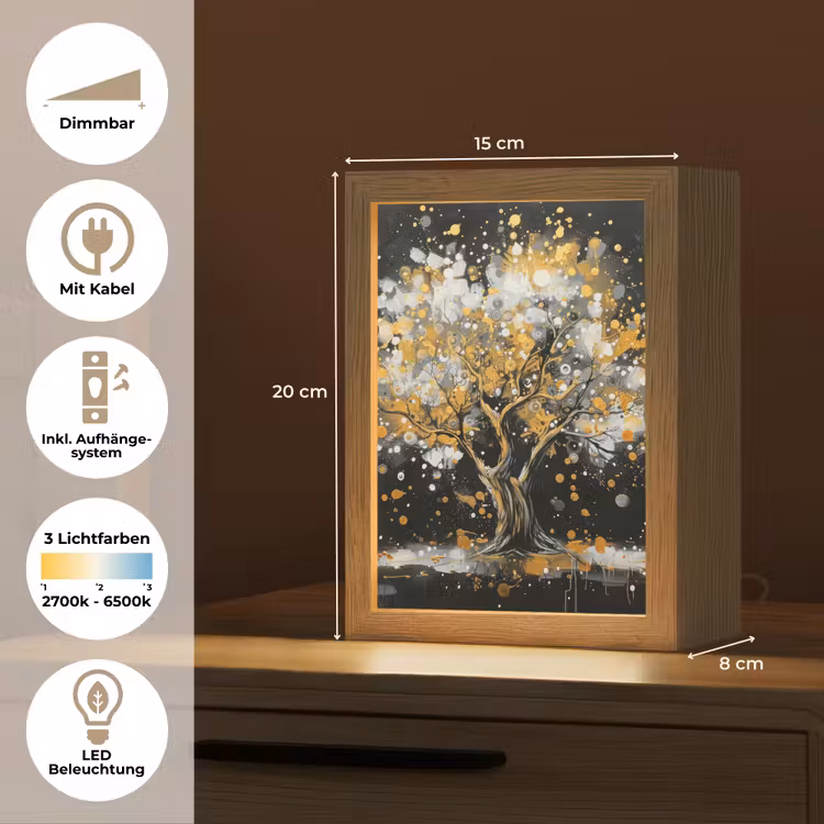 Boom - Zwart - Goud - Wit - Modern Light Box met kabel (Tafellamp) klein -USP_DE
