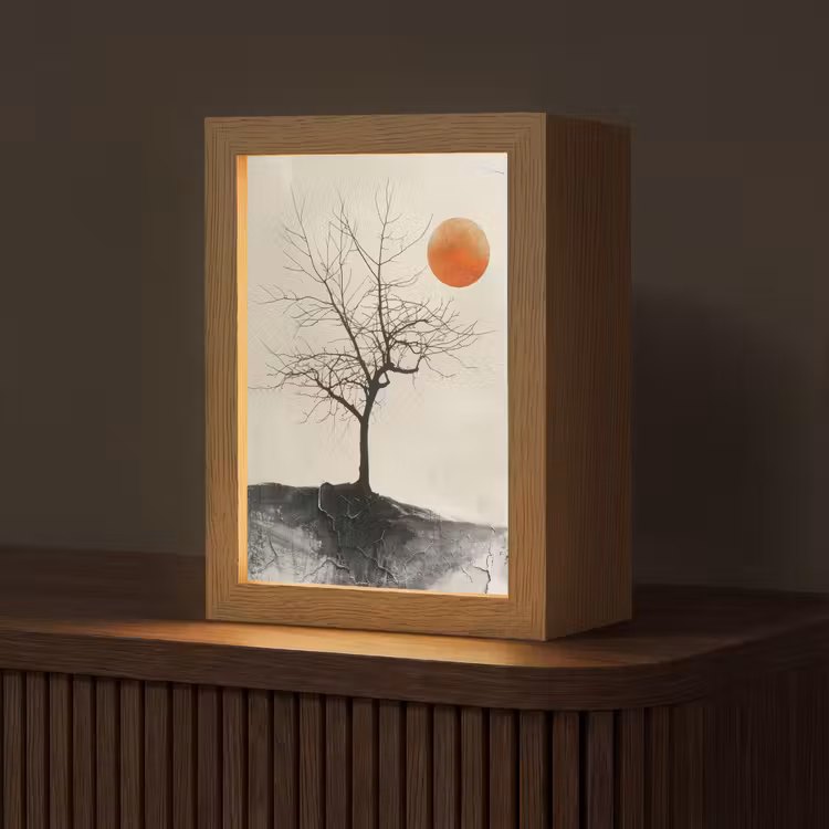 Boom - Zon - Modern - Landschap Light Box met kabel (Tafellamp) klein -z3d_website