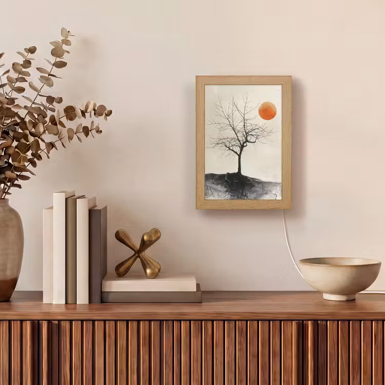 Boom - Zon - Modern - Landschap Light Box met kabel (Tafellamp) klein -sfeer2