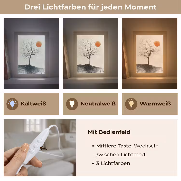 Boom - Zon - Modern - Landschap Light Box met kabel (Tafellamp) klein -USP_lichtkleurDE