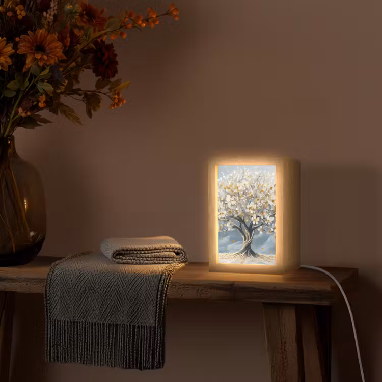 Boom - Winter - Levensboom - Modern - Goud Light Box met kabel (Tafellamp) klein -sfeer4