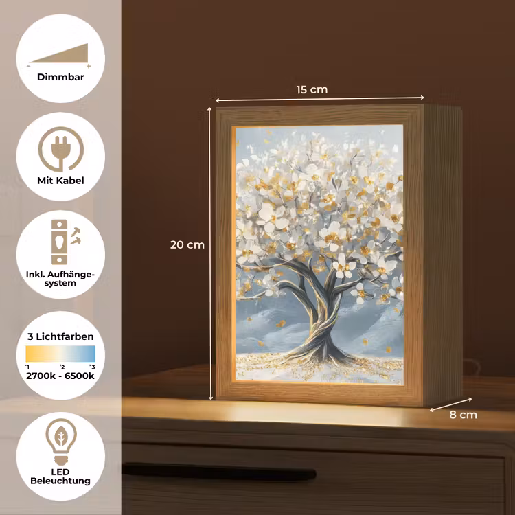 Boom - Winter - Levensboom - Modern - Goud Light Box met kabel (Tafellamp) klein -USP_DE
