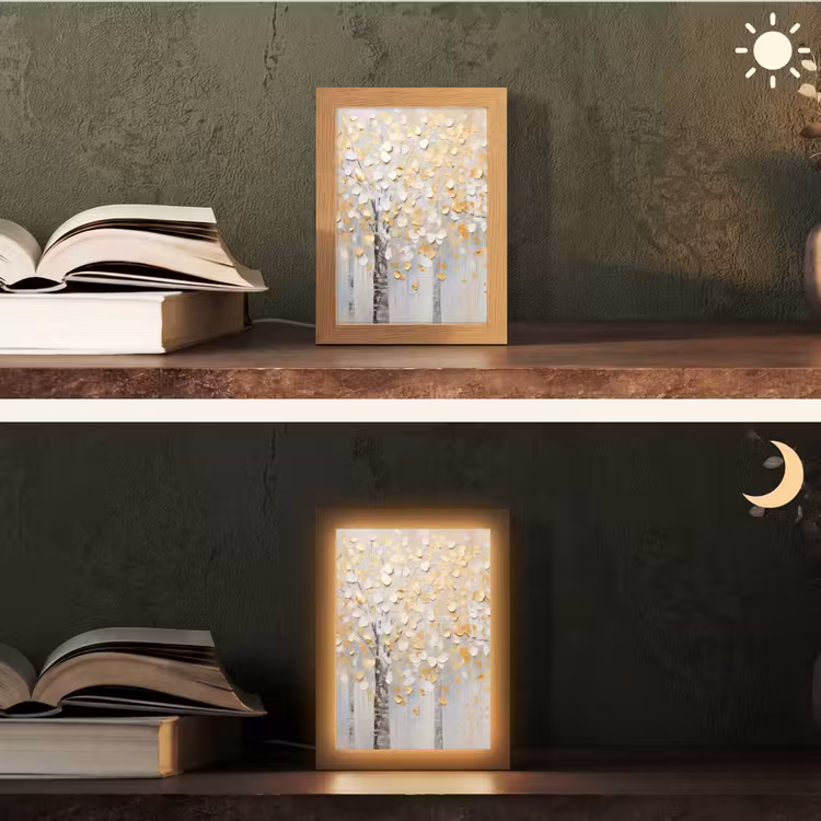 Bomen - Aquarel - Kunst - Natuur Light Box met kabel (Tafellamp) klein -sfeer3