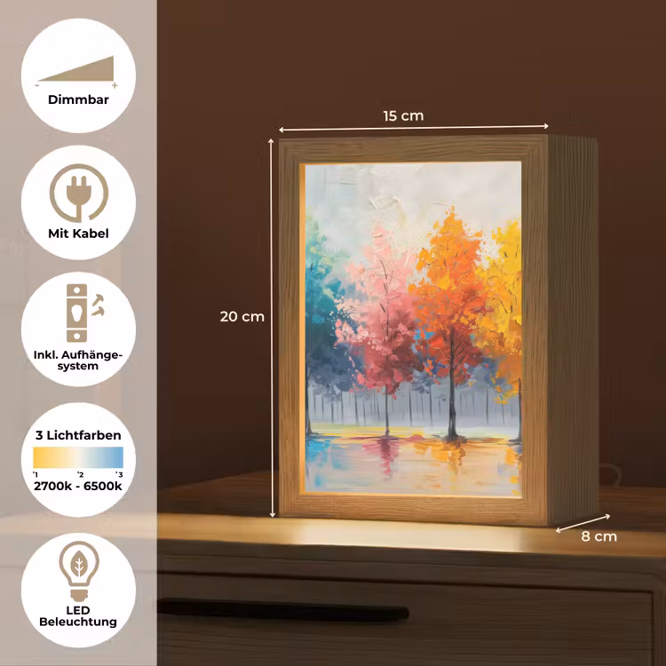 Bomen - Kleurrijk - Natuur - Abstract Light Box met kabel (Tafellamp) klein -USP_DE
