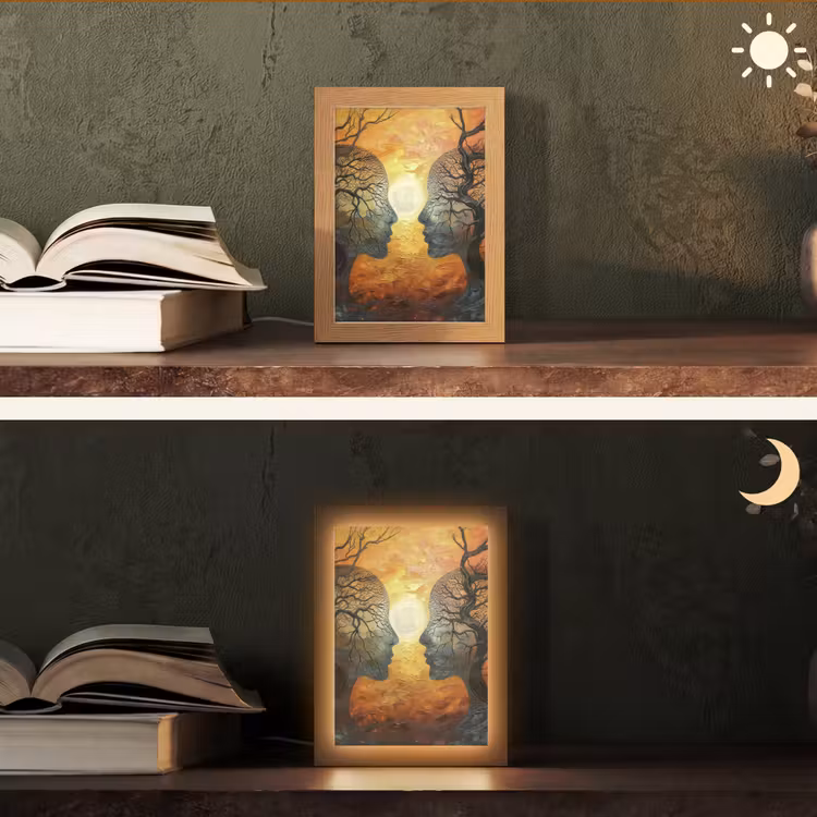 Bomen - Gezichten - Zon - Kunst Light Box met kabel (Tafellamp) klein -sfeer3