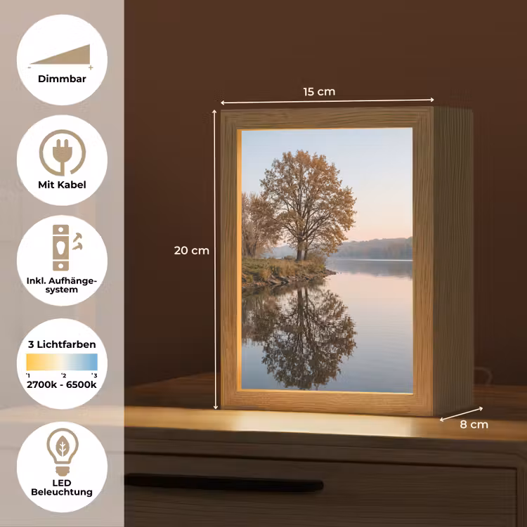 Bomen - Reflectie - Water - Zonsopgang - Serene Light Box met kabel (Tafellamp) klein -USP_DE