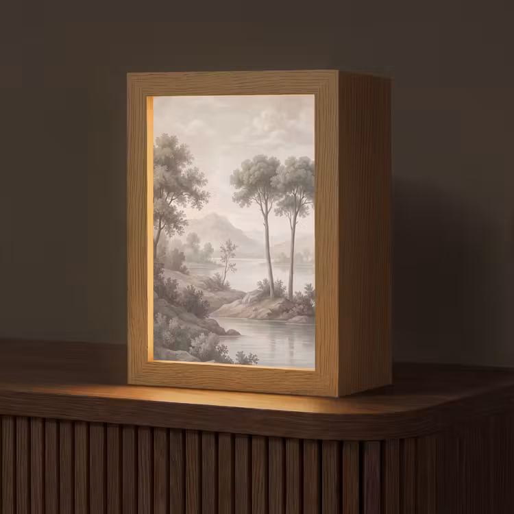 Bomen - Meer - Bergen - Illustratie Light Box met kabel (Tafellamp) klein -z3d_website