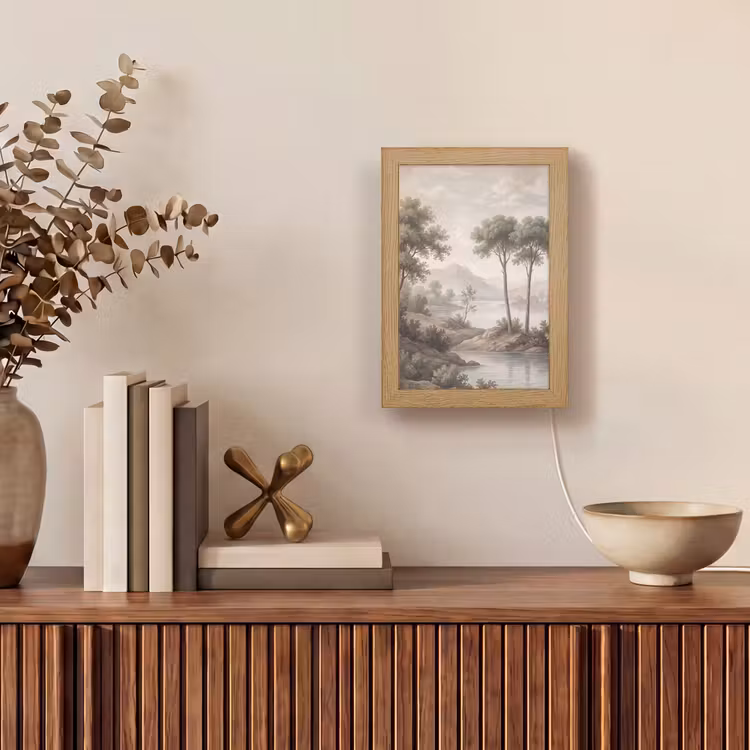 Bomen - Meer - Bergen - Illustratie Light Box met kabel (Tafellamp) klein -sfeer2