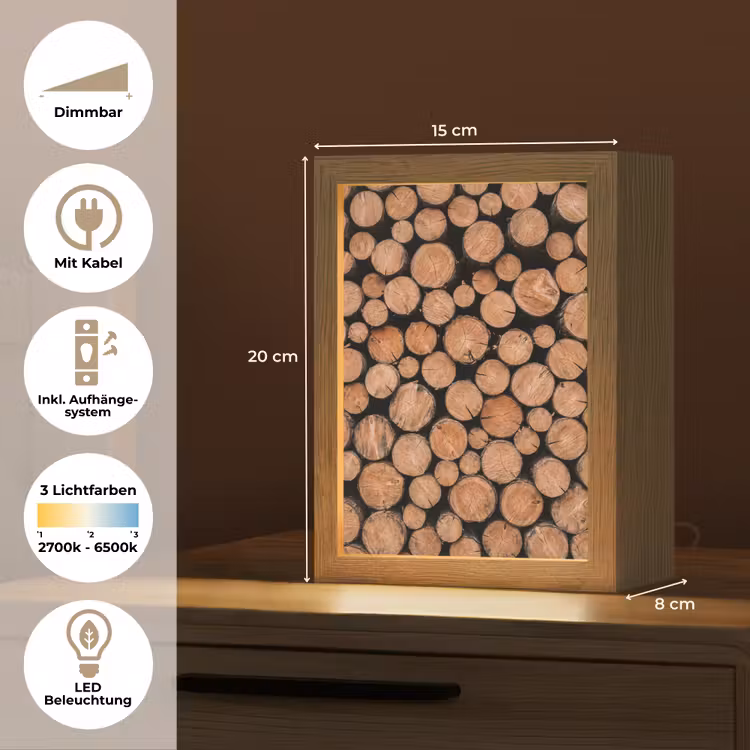 Houtblokken - Textuur - Patroon - Bruin - Rustiek Light Box met kabel (Tafellamp) klein -USP_DE