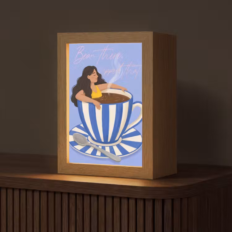 Mok - Koffie - Vrouw - Paars Light Box met kabel (Tafellamp) klein -z3d_website