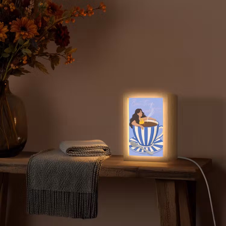 Mok - Koffie - Vrouw - Paars Light Box met kabel (Tafellamp) klein -sfeer4