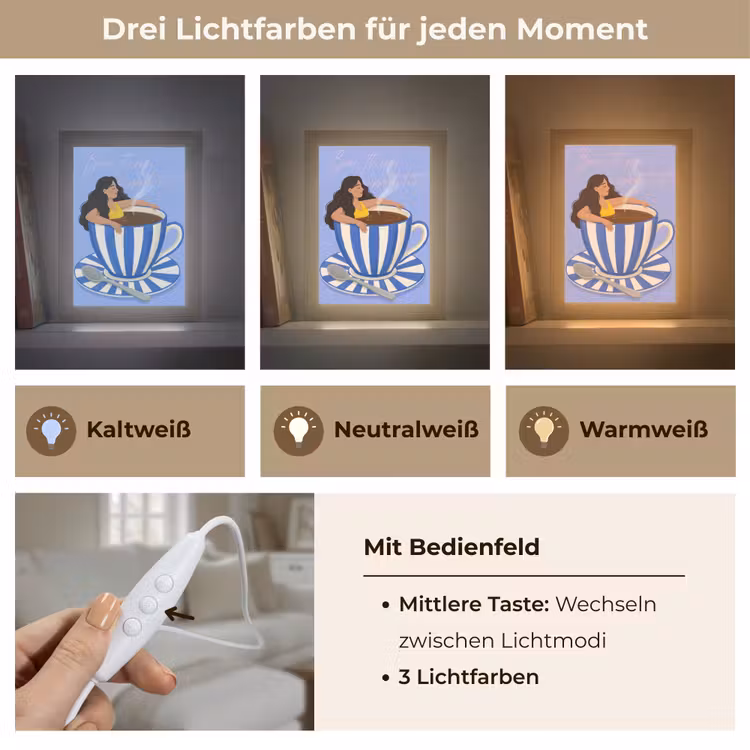 Mok - Koffie - Vrouw - Paars Light Box met kabel (Tafellamp) klein -USP_lichtkleurDE