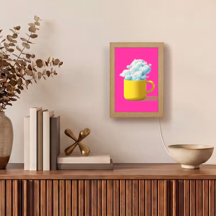 Mok - Wolken - Roze - Minimalitisch Light Box met kabel (Tafellamp) klein -sfeer2