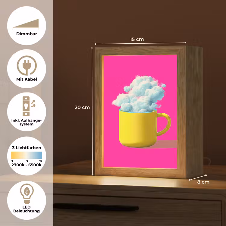 Mok - Wolken - Roze - Minimalitisch Light Box met kabel (Tafellamp) klein -USP_DE