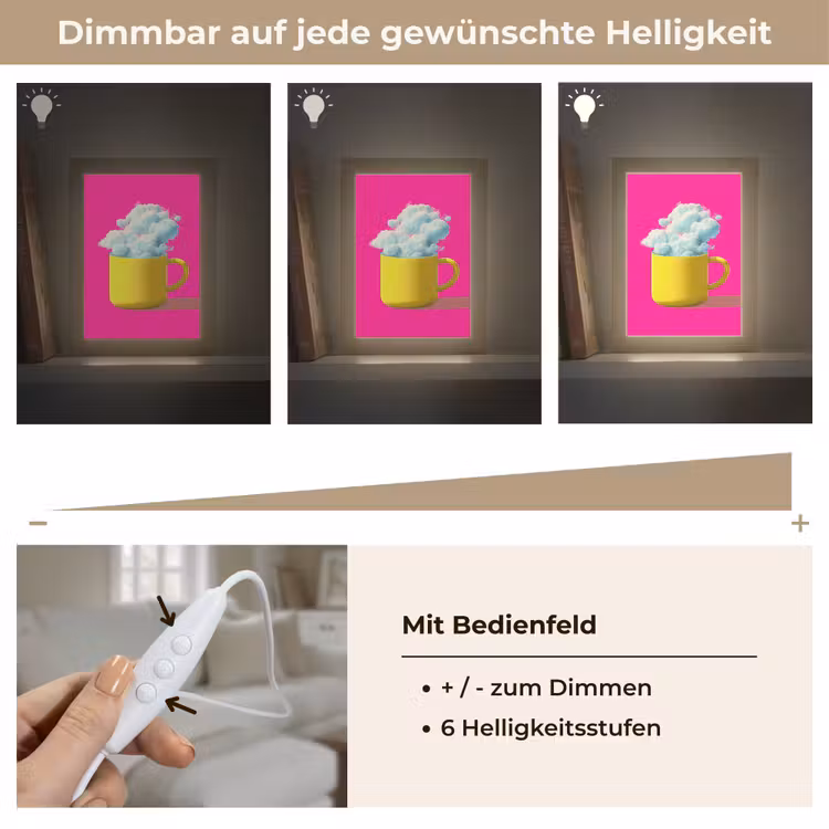 Mok - Wolken - Roze - Minimalitisch Light Box met kabel (Tafellamp) klein -USP_dimbaarDE