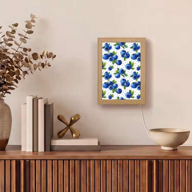 Bessen - Patroon - Blauw Light Box met kabel (Tafellamp) klein 925 -sfeer2