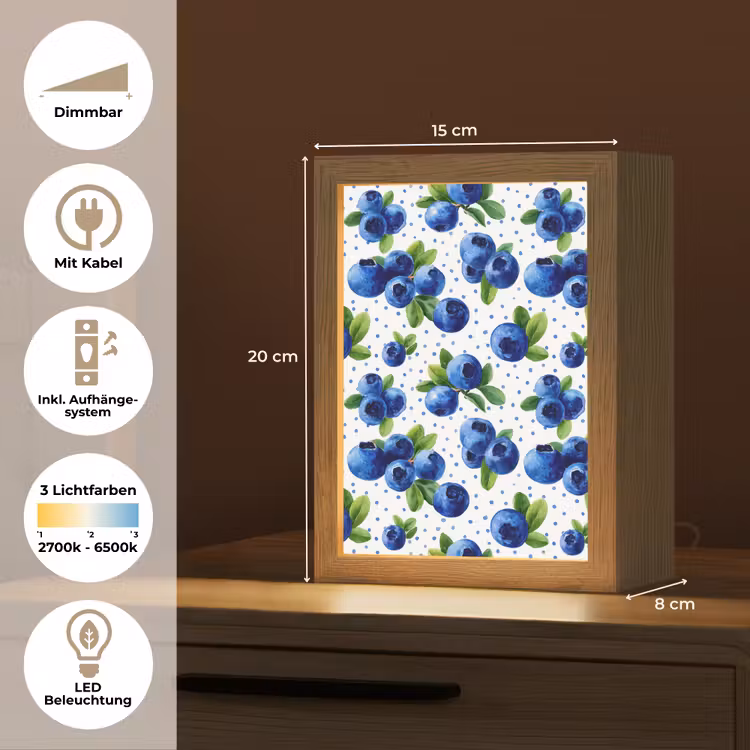 Bessen - Patroon - Blauw Light Box met kabel (Tafellamp) klein 925 -USP_DE
