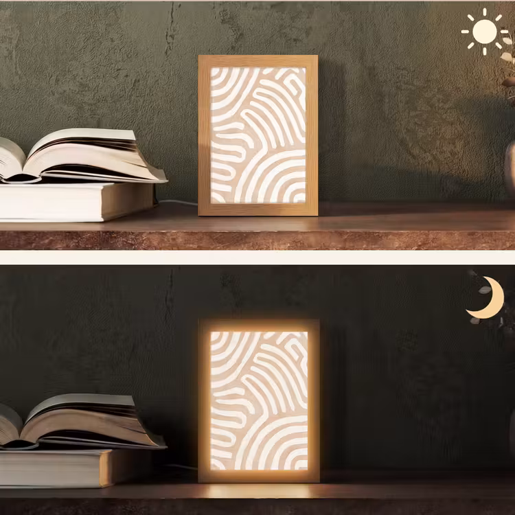 Beige - Aardspatroon Light Box met kabel (Tafellamp) klein -sfeer3