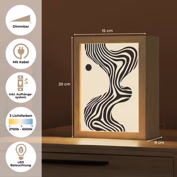 Beige - Lijnen - Golvend - Abstract Light Box met kabel (Tafellamp) klein -USP_DE