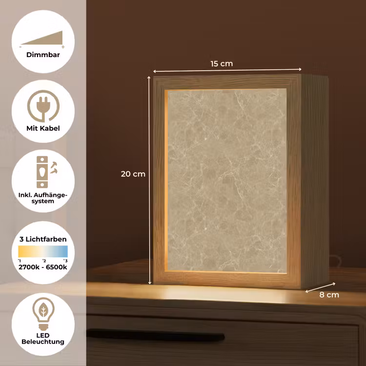 Beige - Marmer - Witte aders Light Box met kabel (Tafellamp) klein 925 -USP_DE