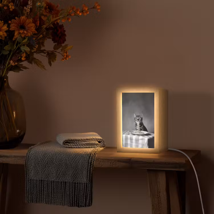 Bengaal - Kat - Tafelkleed - Zwart - Wit - Dier Light Box met kabel (Tafellamp) klein -sfeer4