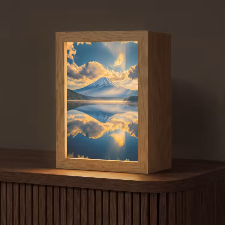 Berg - Rivier - Zonsondergang Light Box met kabel (Tafellamp) klein -z3d_website
