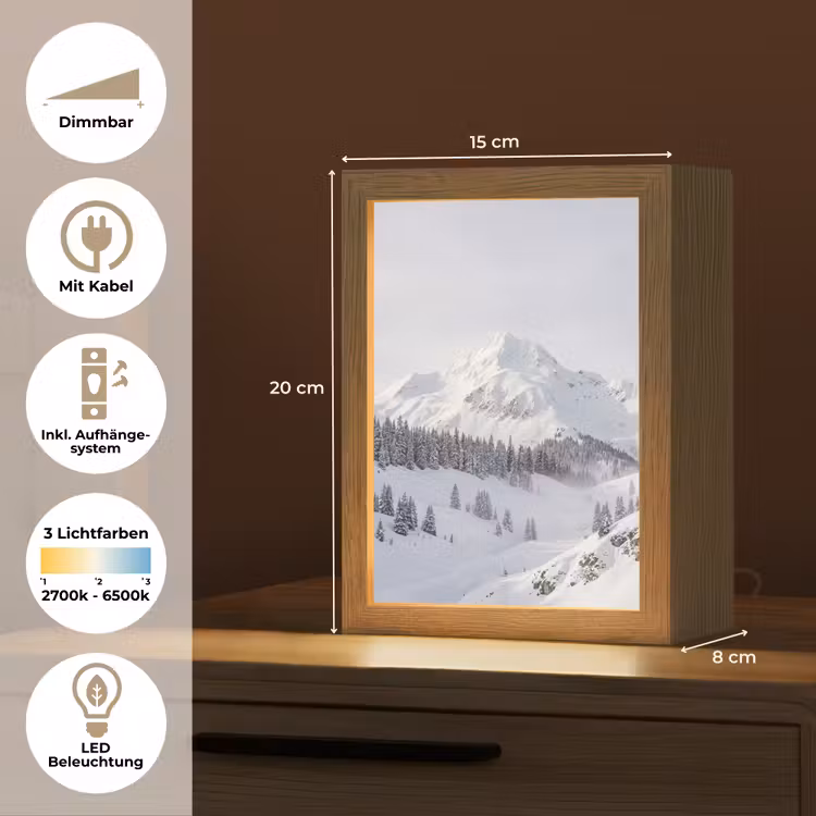 Berg - Sneeuw - Winter - Natuur - Wit Light Box met kabel (Tafellamp) klein -USP_DE