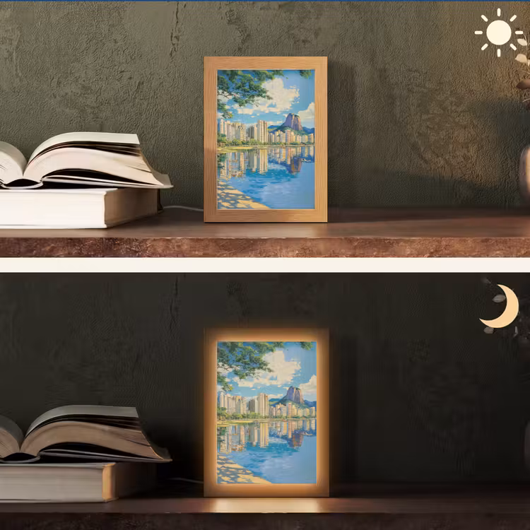 Berg - Skyline - Strand - Water Light Box met kabel (Tafellamp) klein -sfeer3