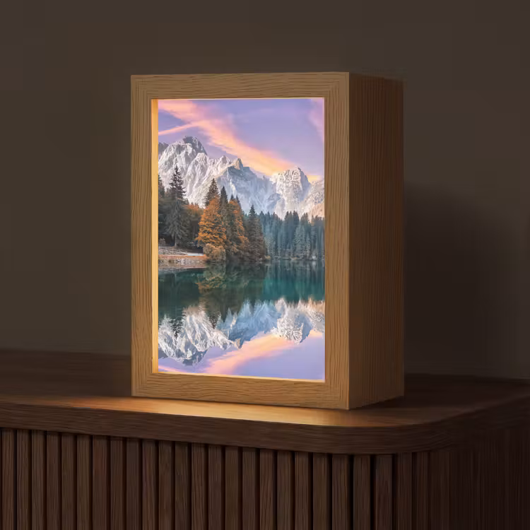 Bergen - Bos - Water - Lucht - Roze - Paars Light Box met kabel (Tafellamp) klein -z3d_website