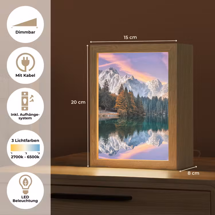 Bergen - Bos - Water - Lucht - Roze - Paars Light Box met kabel (Tafellamp) klein -USP_DE