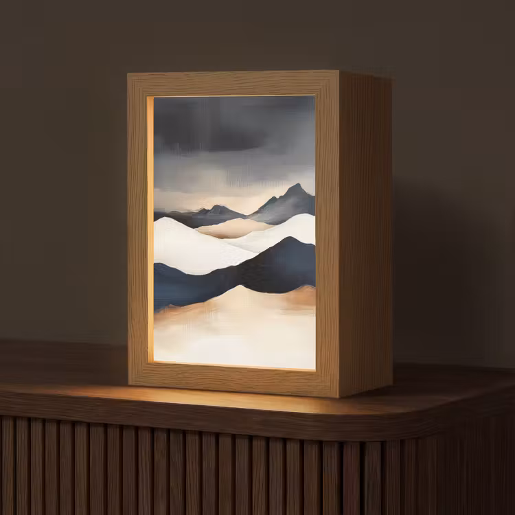 Bergen - Donkerblauw - Landschap Light Box met kabel (Tafellamp) klein -z3d_website