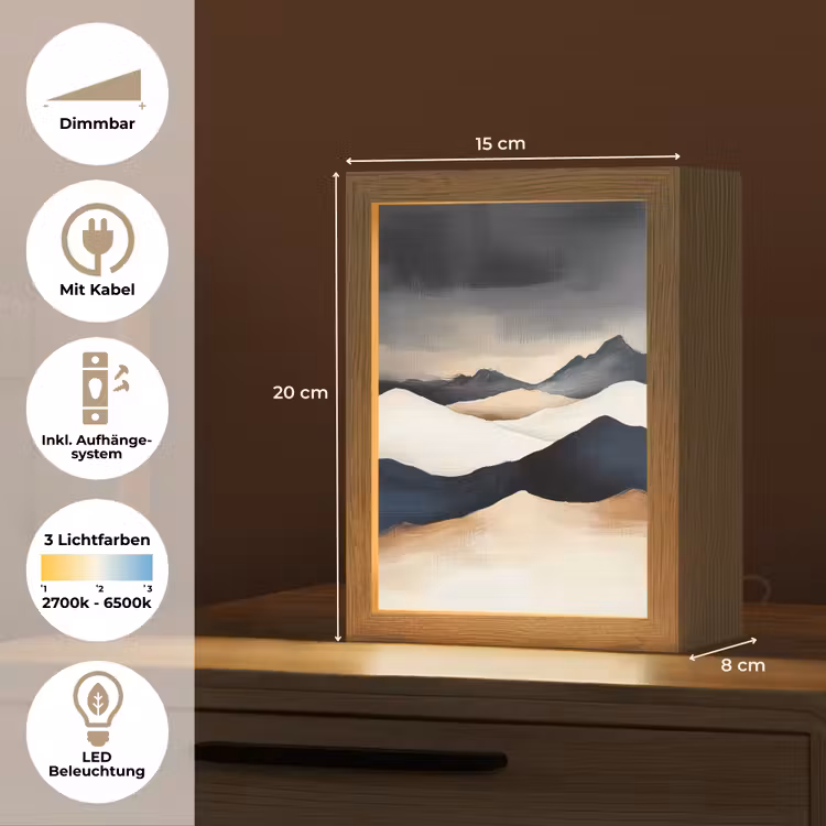 Bergen - Donkerblauw - Landschap Light Box met kabel (Tafellamp) klein -USP_DE