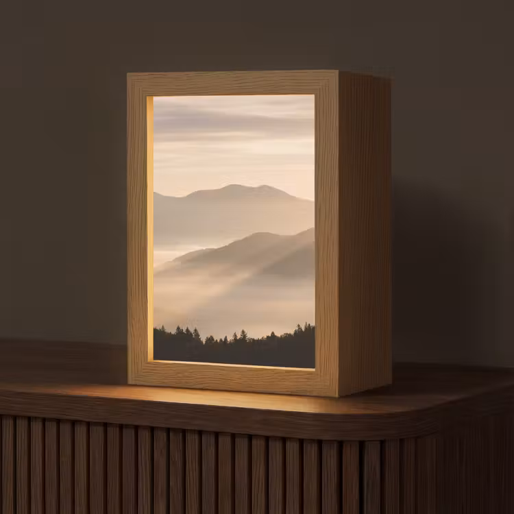 Bergen - Mist - Zonnestralen Light Box met kabel (Tafellamp) klein -z3d_website