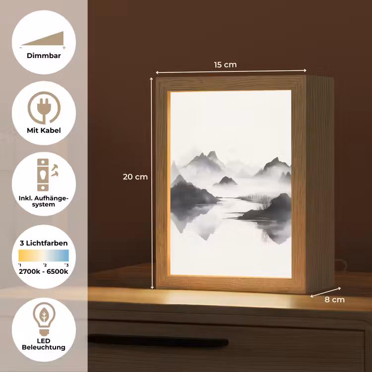 Bergen - Mistig - Water - Wit Light Box met kabel (Tafellamp) klein -USP_DE