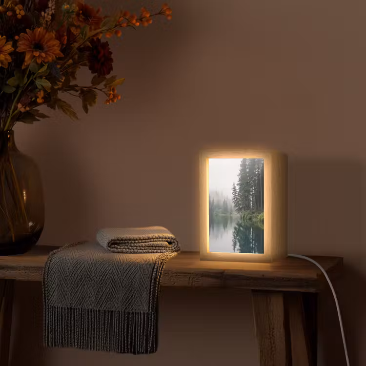 Bergen - Meer - Bos Light Box met kabel (Tafellamp) klein -sfeer4
