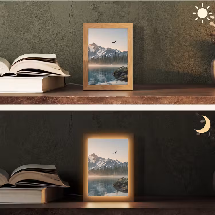 Bergen - Water - Bomen Light Box met kabel (Tafellamp) klein -sfeer3