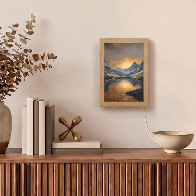 Berglandschap met Gouden Zonsondergang Light Box met kabel (Tafellamp) klein -sfeer2