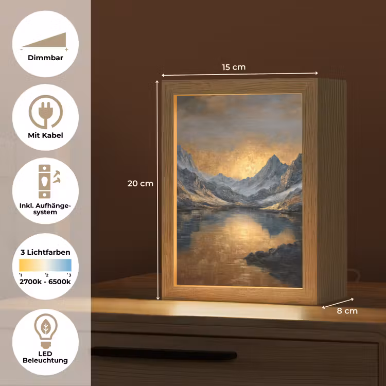 Berglandschap met Gouden Zonsondergang Light Box met kabel (Tafellamp) klein -USP_DE