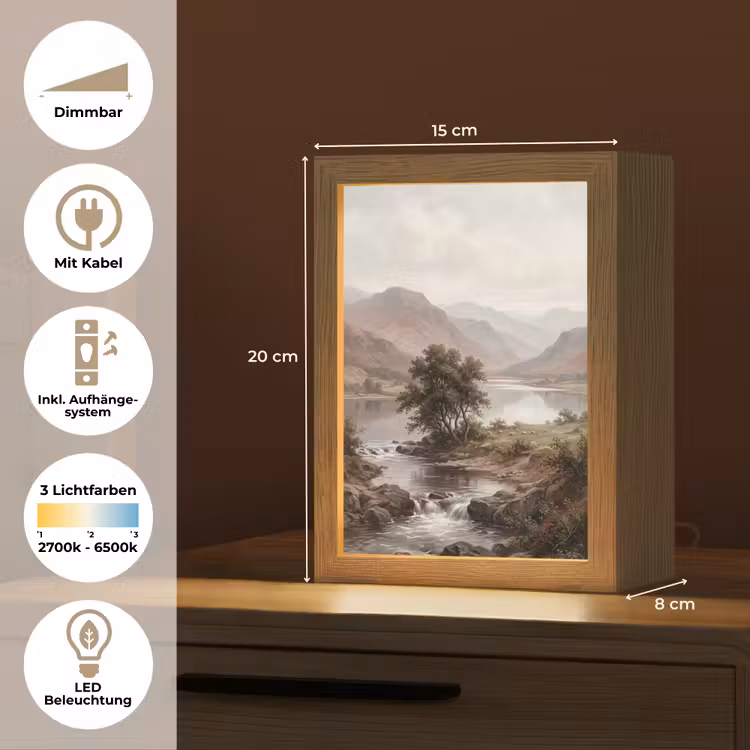Berglandschap - Meer - Bergen - Vallei - Klassiek Light Box met kabel (Tafellamp) klein -USP_DE