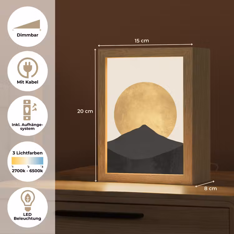 Bergsilhouetten - Gouden cirkel - Beige Light Box met kabel (Tafellamp) klein -USP_DE