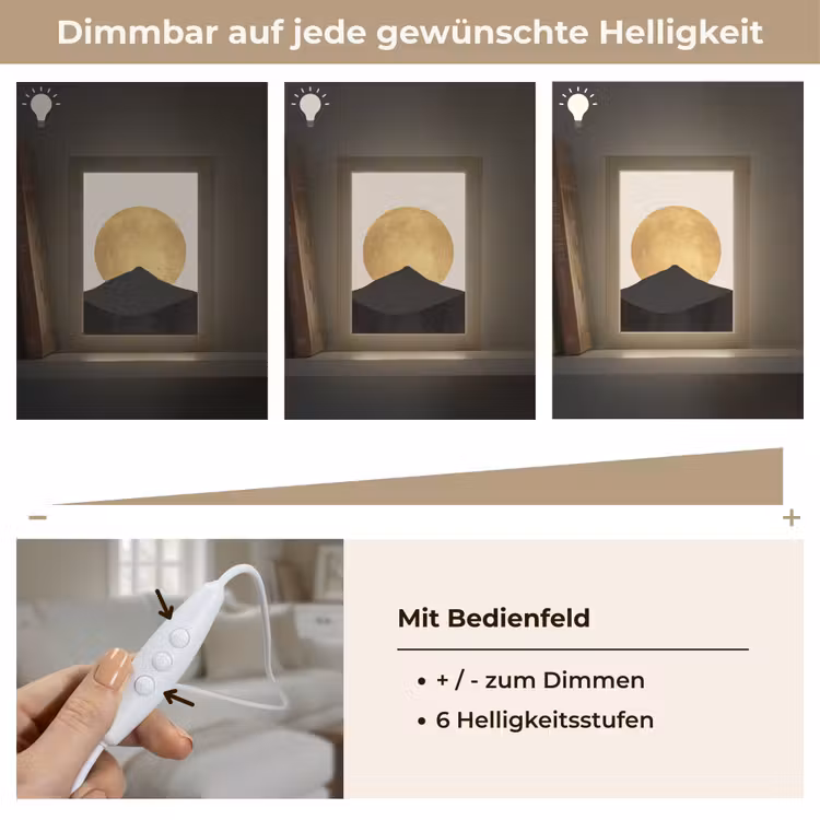 Bergsilhouetten - Gouden cirkel - Beige Light Box met kabel (Tafellamp) klein -USP_dimbaarDE